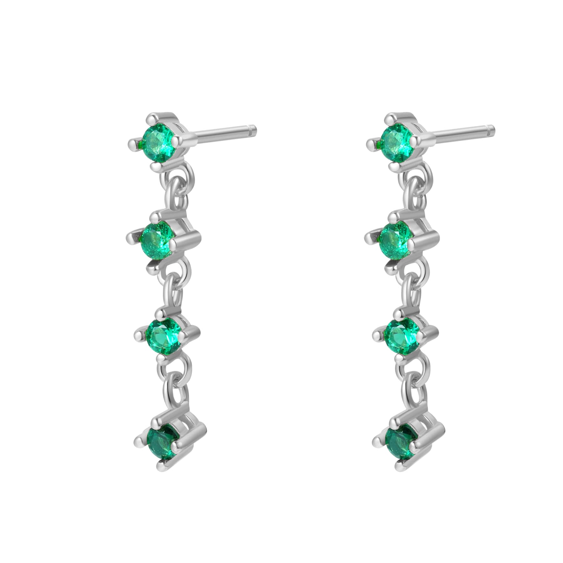 Boucles d’Oreille Quatuor de Gemmes Vertes Sterling Argent